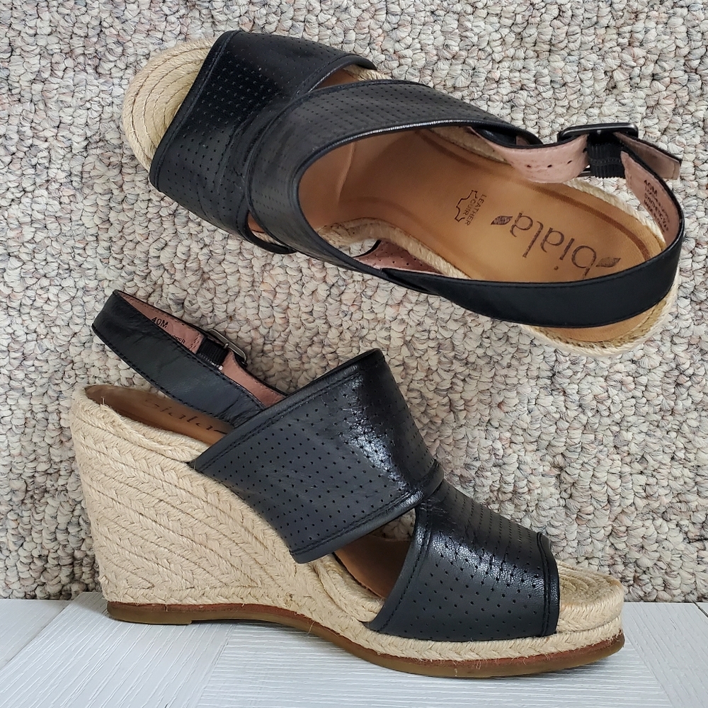 Biala Joyce Perforated Espadrille Wedge Sandal Black